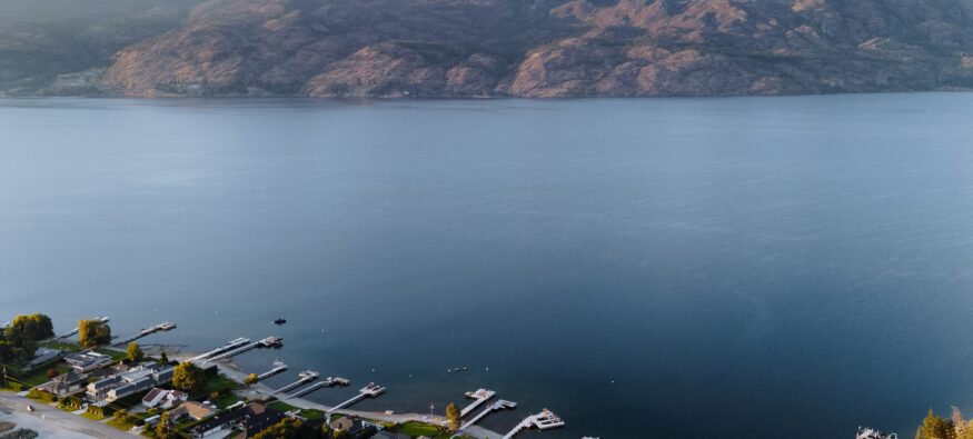 View of Okanagan Lake and marina near Shorerise West Kelowna community.